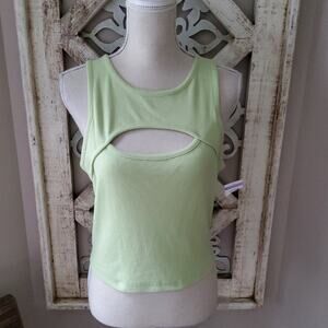 Abound Women's Ribbed Cut-Out Cotton Crop Tank Top in Green